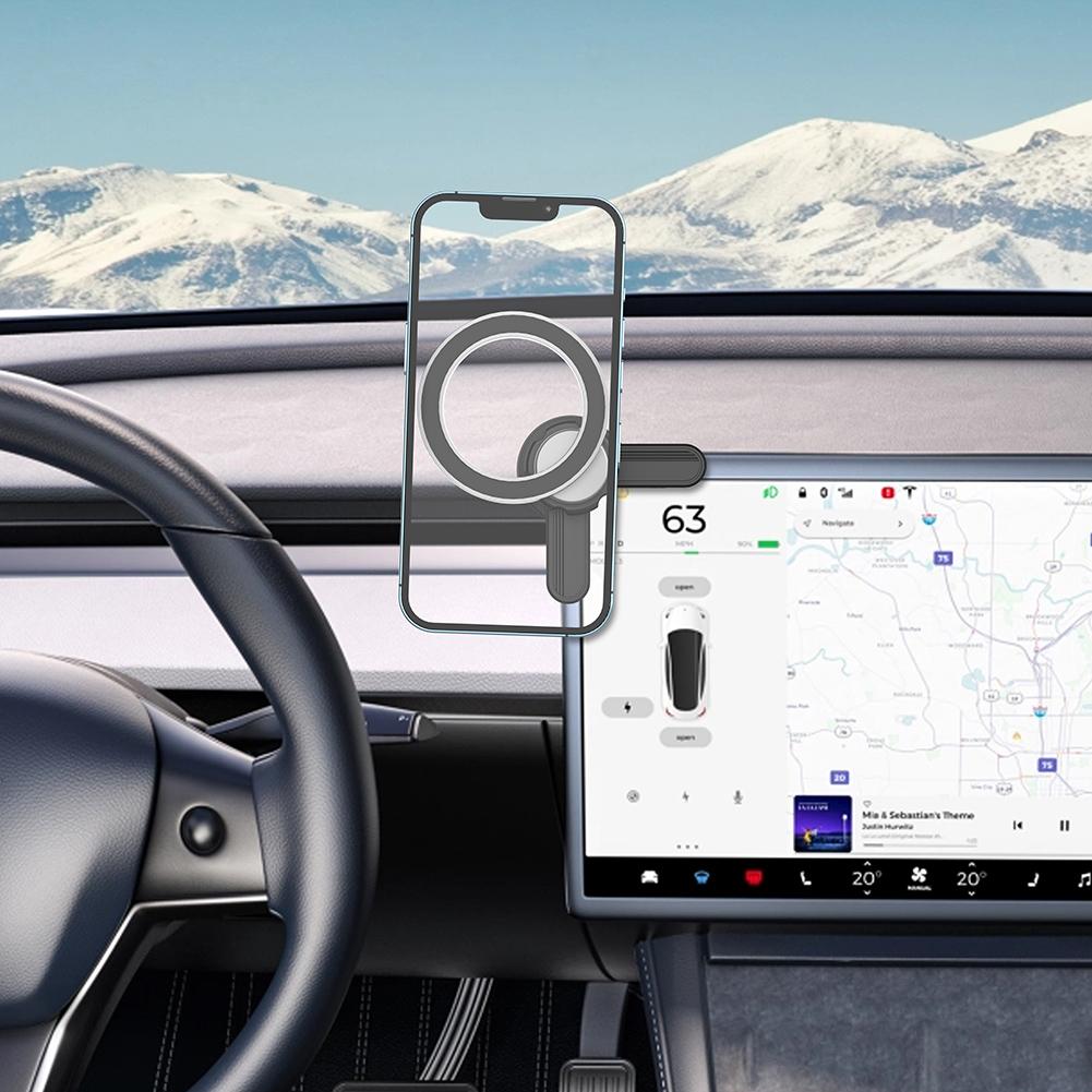 Автомобильный держатель для телефона для экрана Tesla Model 3, вращение на 360 градусов, магнитный держатель для телефона в машине, кронштейн для GPS для iPhone 15 14 Pro Samsung