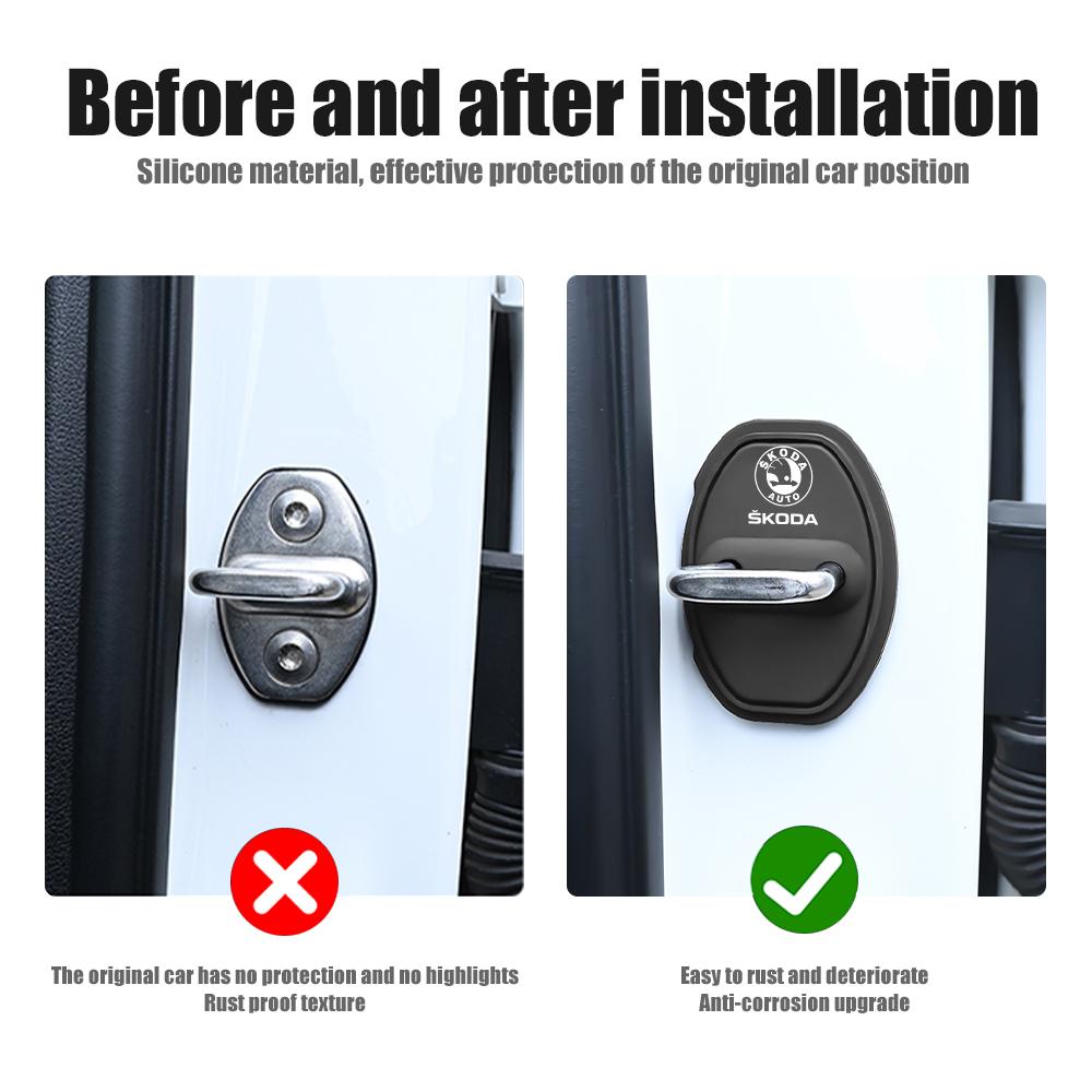 RYYX4 2/4PCS Silicone Car Door Lock Protector Cover Buckle Auto Accessories For Skoda Octavia Kamiq Fabia Kodiaq Rapid Karoq Scala S