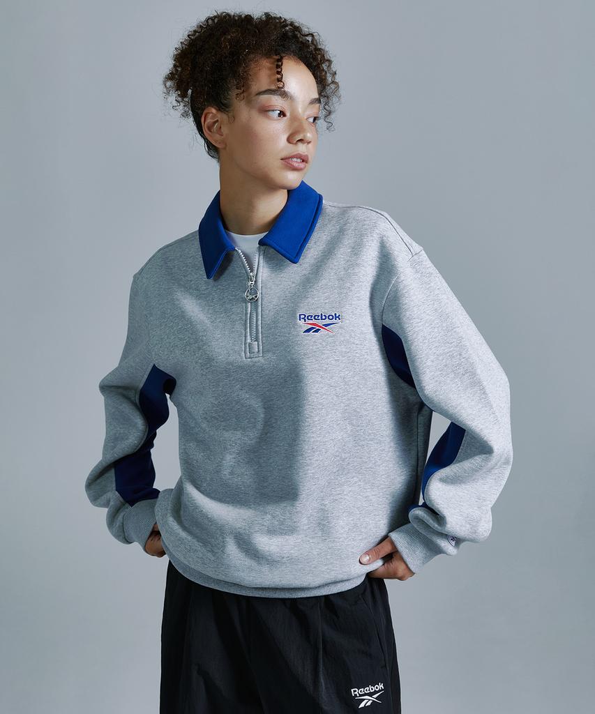 Reebok Флисовая полумолния с надписью - Серая