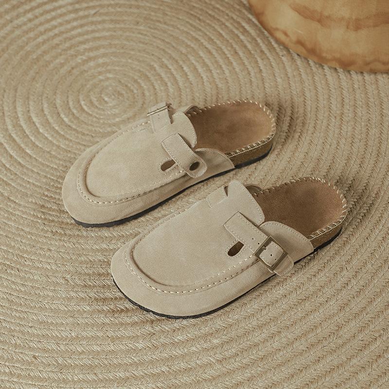 Модные женские тапочки весна 2024 года с закрытым носком из коровьей замши, сандалии-сабо для женщин, ретро-сабо ручной работы в стиле садовых мулов