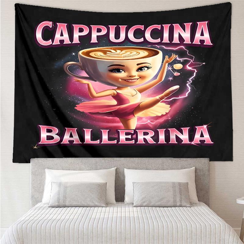 Ballerina Cappuccina Tapestry for Bedroom Aesthetic Classroom Tapestries Wall Hanging for Living Room Dorm Office,Ideal Creative Gift