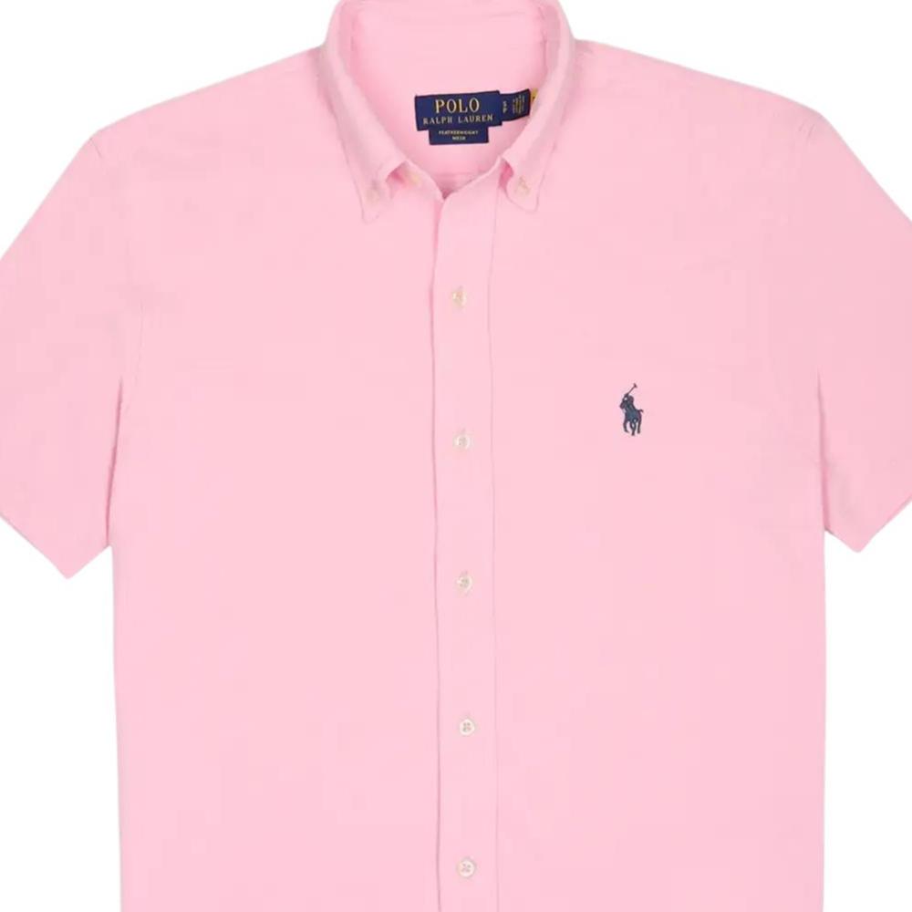 Polo Ralph Lauren SS24 Рубашка с коротким рукавом и вышивкой логотипа Pony для мужчин, розовая 710802629-001