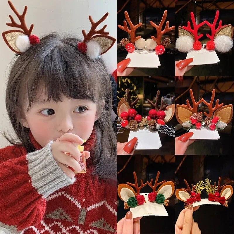 Новогодний Рождественский подарок Kawaii красная заколка для волос Детские заколки с бантом Олень Санта-Клаус Детские головные уборы для девочек Детские аксессуары для волос