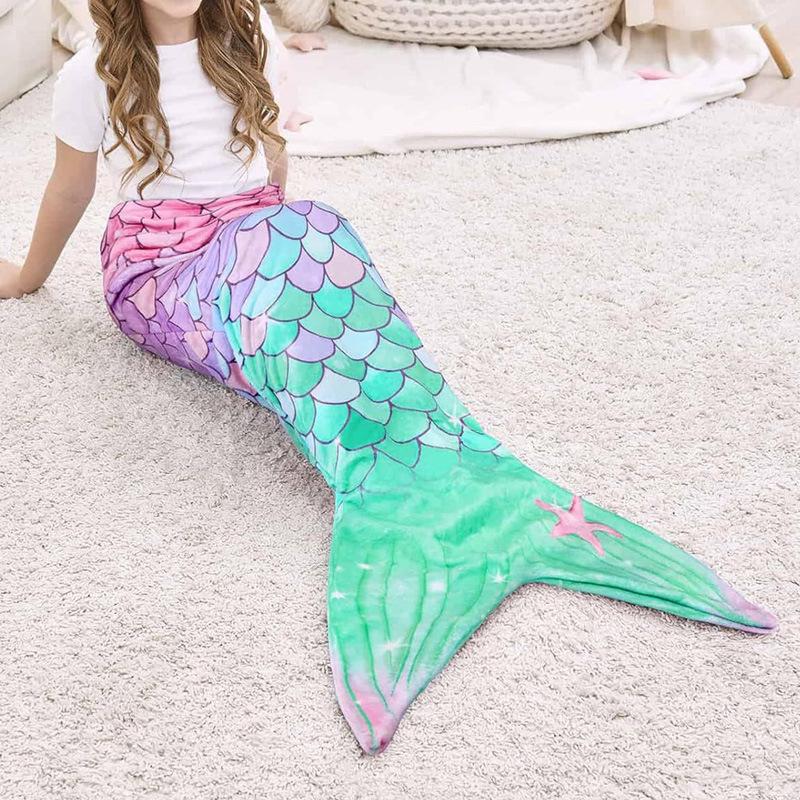 Soft Flannel Mermaid Throw Blanket or Sleeping Bag for Girls Teens - Cozy Four Seasons Warm Gift