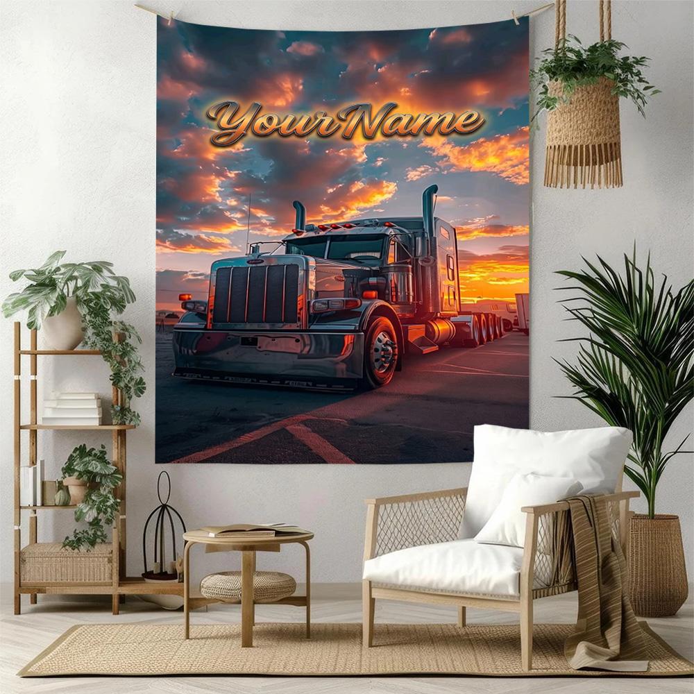 Peterbilt Heavy Trucks Custom Your Name Wall Decor Tapestry Art For Pet Memorial Birthdaywedding Party Backdrop Family Gift