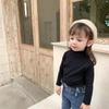 Girls' Korean-Style Autumn/Winter Velvet Turtleneck T-Shirt with Long Sleeves for Babies and Kids