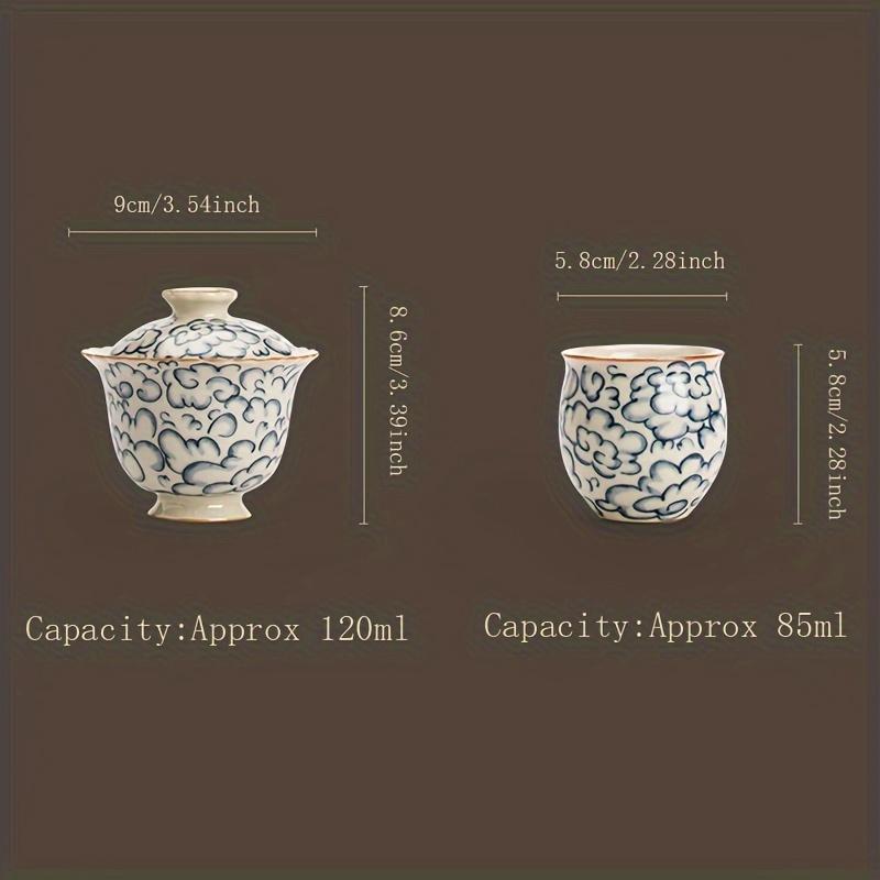 1set Rustic Ru Kiln Porcelain Tea Set Vintage Blue And White Floral Design Chinese Kung Fu Tea Ceremony Ceramic Teapot With Lid And Two Cups For Home