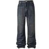 2025 Mens Vintage Blue Washed Distressed High Street Flared Jeans Youth Casual Long Pants