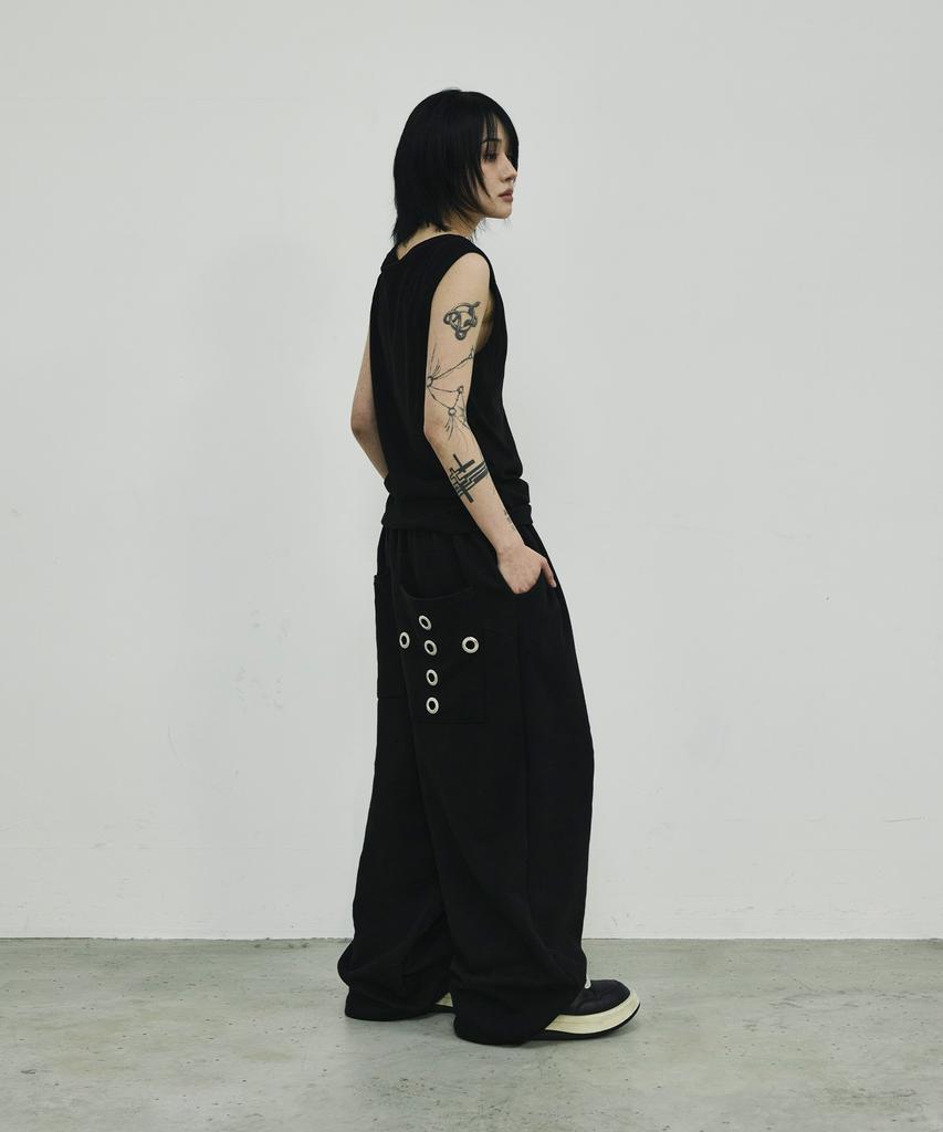 SCALLYWAG Summer Mega Wide Eyelet Training Pants [Black]