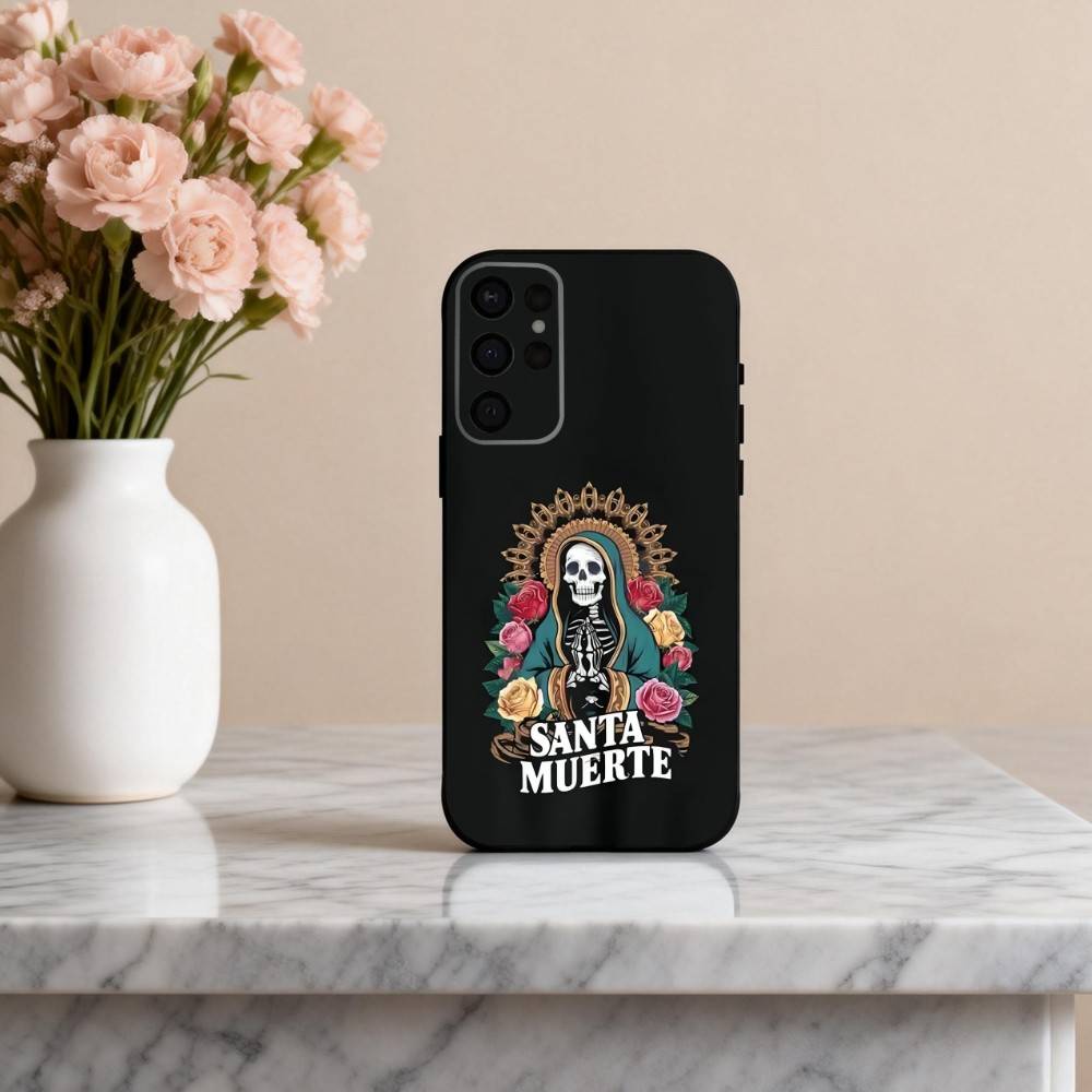 S-Santa M-Muerte P-print Phone Case For Samsung S25,24,23,22,30,21,10,9,Ultra,Plus,Lite,FE,4,5 G Soft Black Case