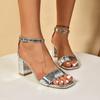 2024 New Fashion Solid Color One-line Buckle Open Toe Summer Women's Sandals Versatile Outer Wear Thick Heel Women's Shoes