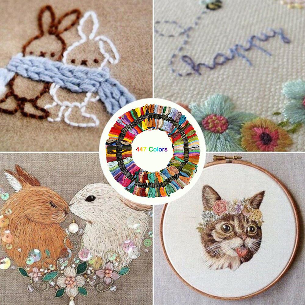 447 Цветов Нитки для Вышивания Крестом Хлопок Радуга Вышивальная Нить Цветовые Палитры Браслеты Нить 8М DIY Нитки для Рукоделия