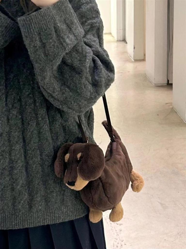 Мультяшная плюшевая кукла такса, наплечная сумка кроссбоди