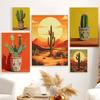 Sicilian Watercolor Sunset Cactus Botanical Posters and Prints Canvas Printing Retro Wall Art Picture for Living Room Home Decor