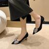 Модные женские туфли-лодочки осенние черные туфли женские модные хрустальные туфли на высоком каблуке платье заостренные изящные удобные туфли на низком каблуке сексуальные тонкие каблуки