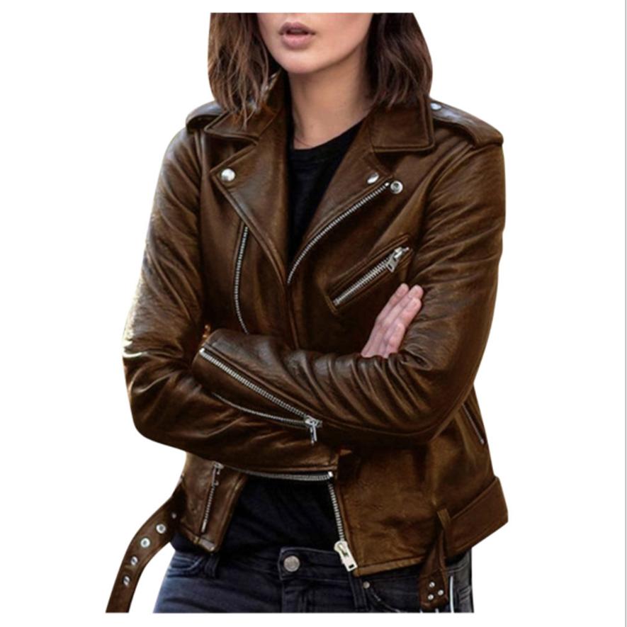 Women's Short Leather Jacket PU Motorcycle Clothing Slim Slim Leather Jacket