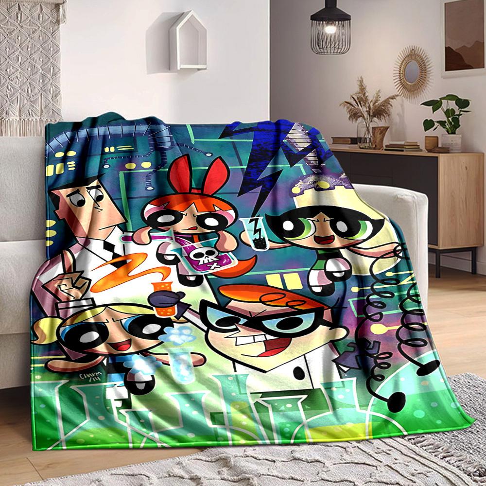 1pc Powerpuff Girls Flannel Throw Blanket HD Printed Lightweight Soft Warm All Season Blanket for Sofa, Bed, Travel, Camping Machine Washable
