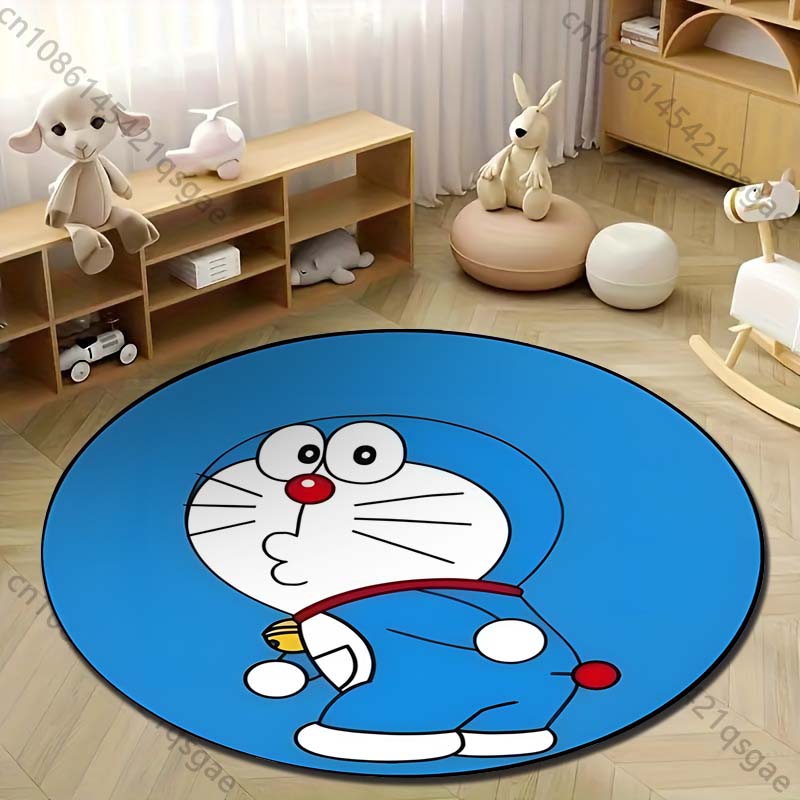 Multiple Sizes Doraemon Cartoon Print Round Carpet for Living Room Bedroom Table and Chair Sofa Home Decor Area Rug Play Mat