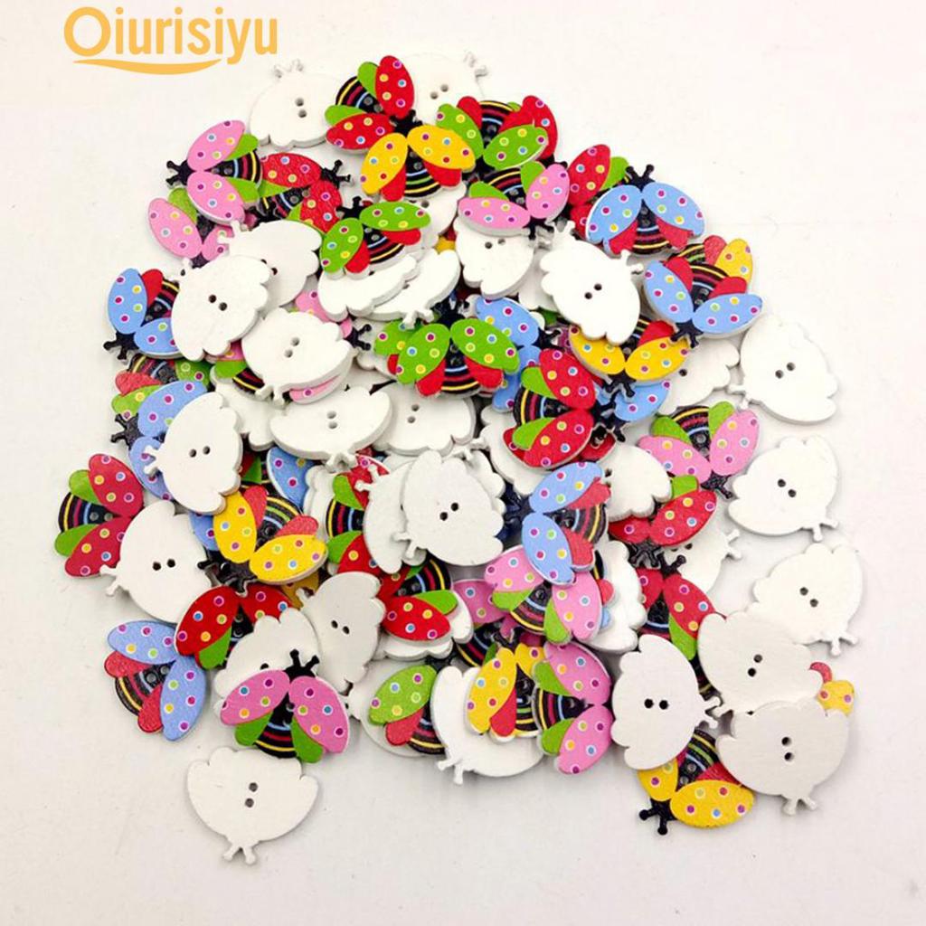 Деревянные пуговицы в виде божьих коровок, цветные, 100 штук