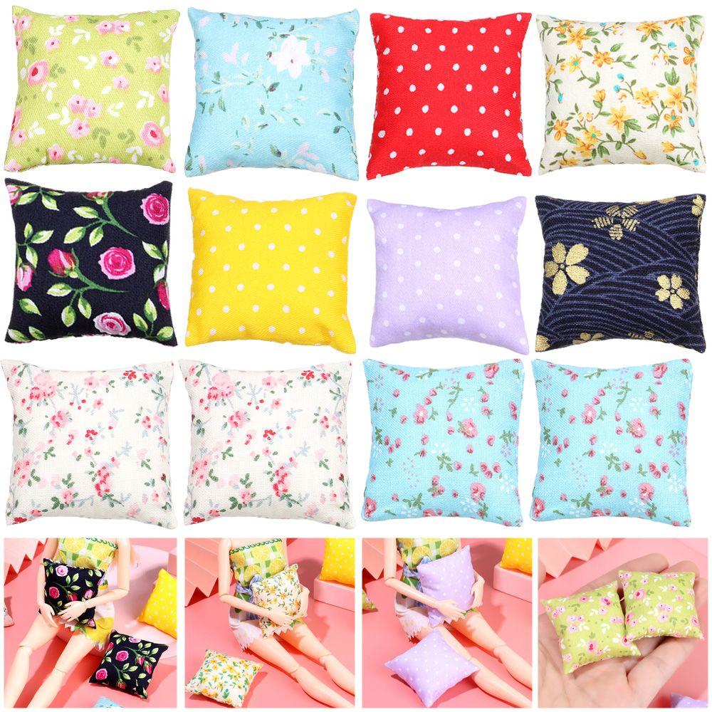 Диван Диван Игрушки Мебель Мини Кукольный домик Подушки Аксессуары для кукол Миниатюрные подушки с цветочным принтом