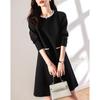 Autumn and Winter Retro Sense Waisted Thin Temperament Black Dress