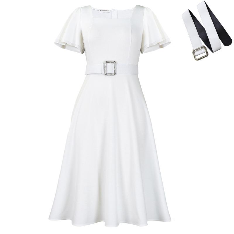 BFCCQB Women's Fashion Summer Spring Solid Color Print Square Collar Short Sleeve Casual Dresses
