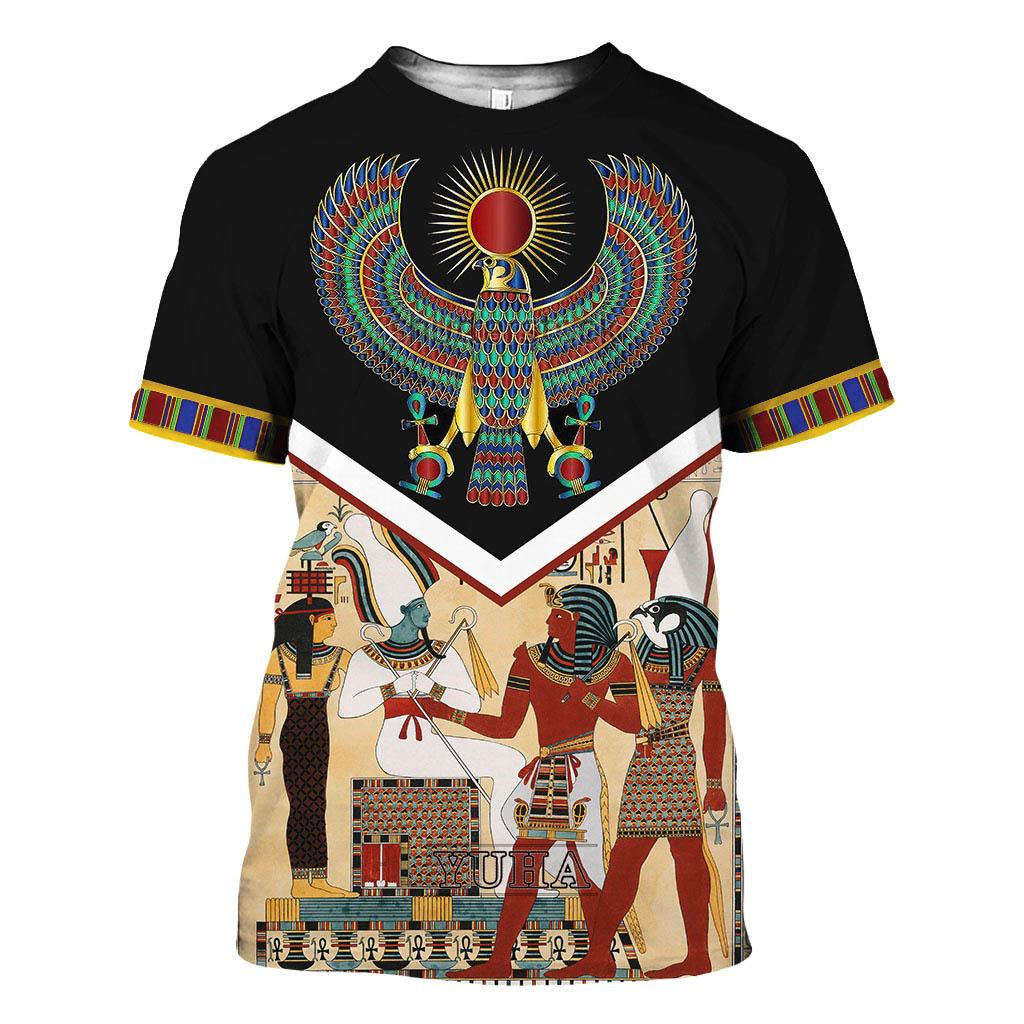 Summer Mens T-shirt Egyptian Pharaoh 3D Printed Short Sleeved Retro Style T Shirt Quick Drying Men's Round Neck Loose Tops