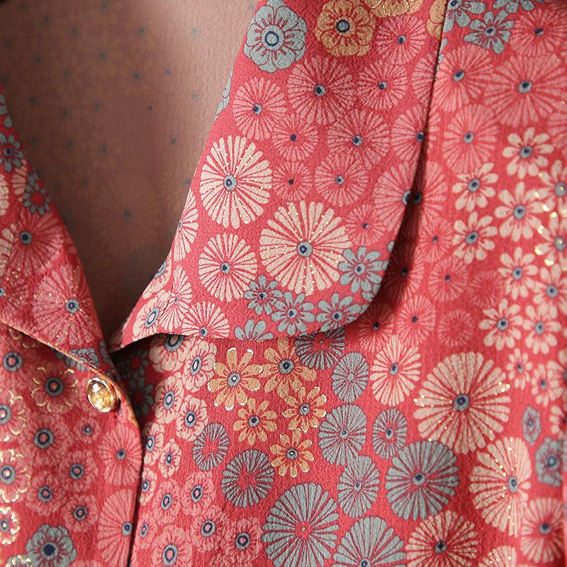 Autumn Floral Print Shirt for Women Long Sleeve Lapel Blouse Middle Aged Ladies Spring Top