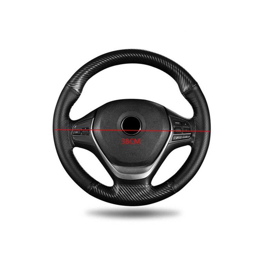 38CM Deluxe Black Carbon Fiber & Leather Car Steering Wheel Cover Trim Universal