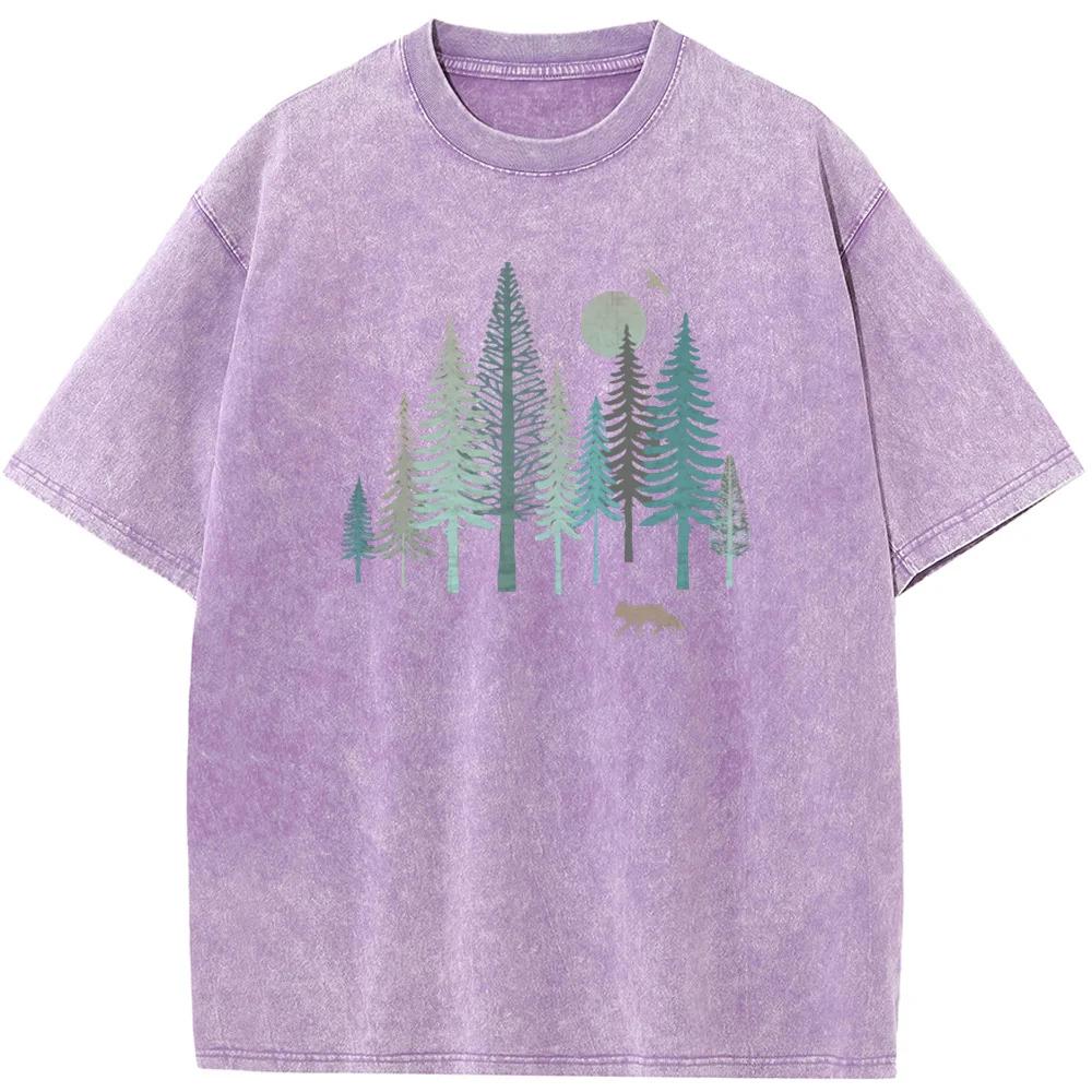 Футболка Forest Fox для мужчин, стираная, хлопковая, летняя, свободная, повседневная, отбеленная, новинка, модная, отбеленная футболка, топы, футболка