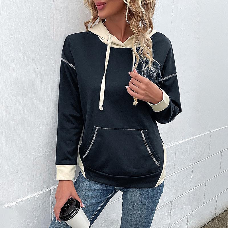 Autumn 2026 Women's Color Block Hooded Pullover with Pockets