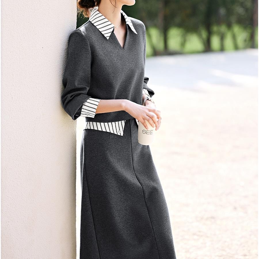 Design Shirt Collar Sweatshirt Suit for Women's Autumn New Casual Simple Skirt Two-piece Set
