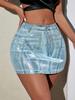 Rose Beauty A New Y2K Vintage Metallic Silver Seat Detail Denim Mini Skirt Hottie Summer Outfit