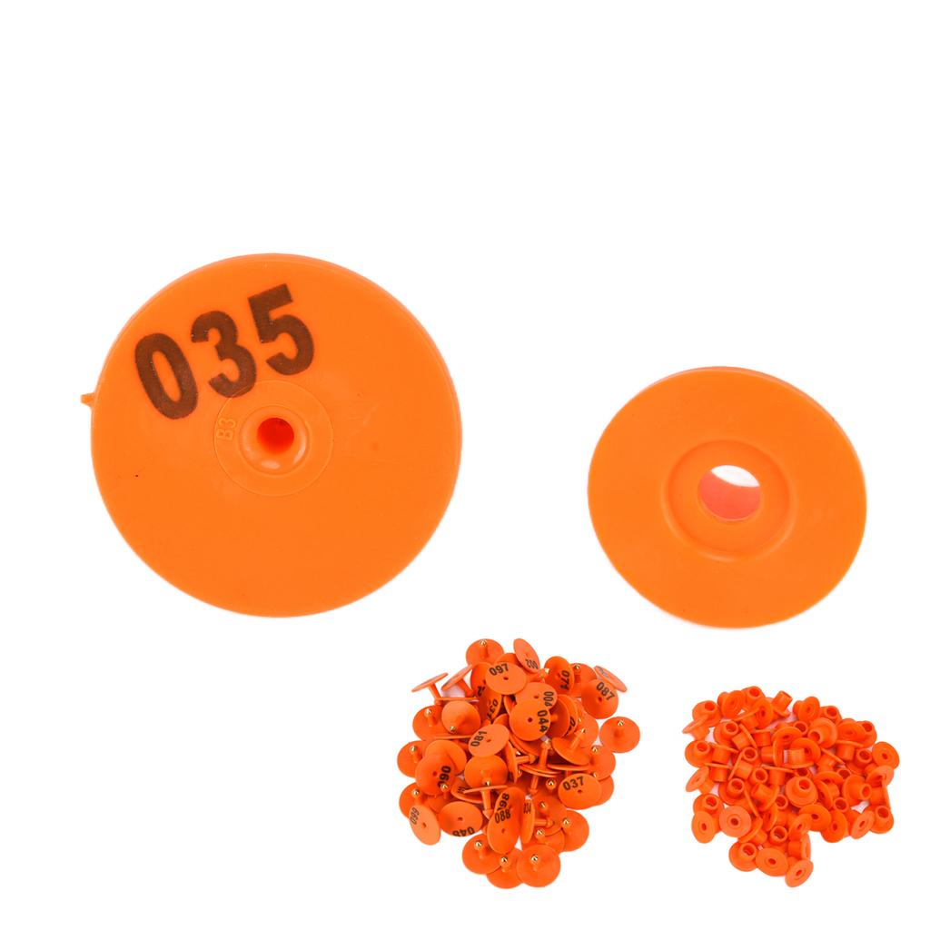 100 шт. ушных бирок для скота, анти-падение свиней, круглая ушная бирка с номером для лис, свиней, овец, оранжевого цвета