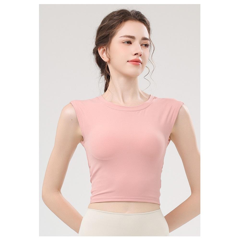 Летний новый костюм для йоги, жилет с нагрудной подушечкой для женщин, спортивный с коротким рукавом, с вырезом на спине, амортизирующий топ-жилет для йоги