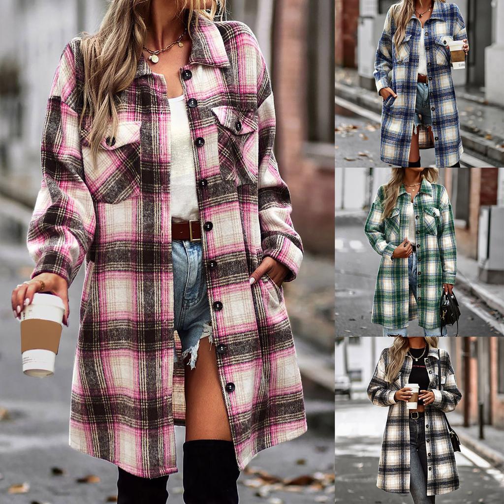 Женская модная клетчатая свободная повседневная осенняя и зимняя куртка с длинными рукавами