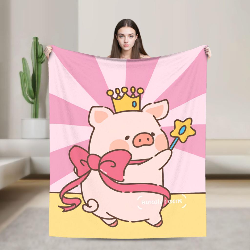 Cartoon L-Lulu Pig Warm Soft Blankets Travel Office Throw Blanket Street Trend Couch Chair Flannel Bedspread Sofa Bed Cover