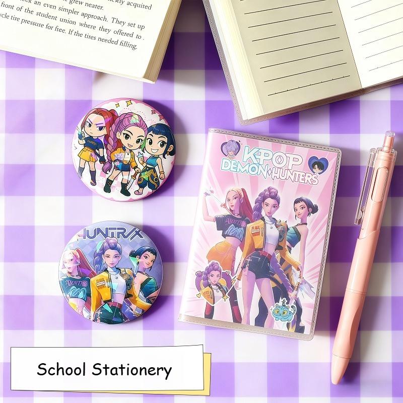 Demon Hunters 4-in-1 Cartoon Kids' Stationery Set, Including Correction Tape, Notebook, Pen and Badge, Ideal Gift for Students