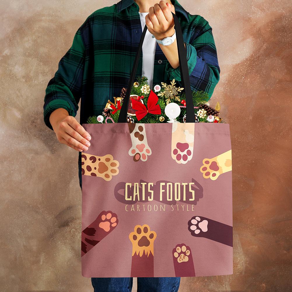 Cat Cartoon Shoulder Bag Reusable Shopper Kawaii Canvas Tote Bag Women Haajuku High Capacity Casual Folding Handbag