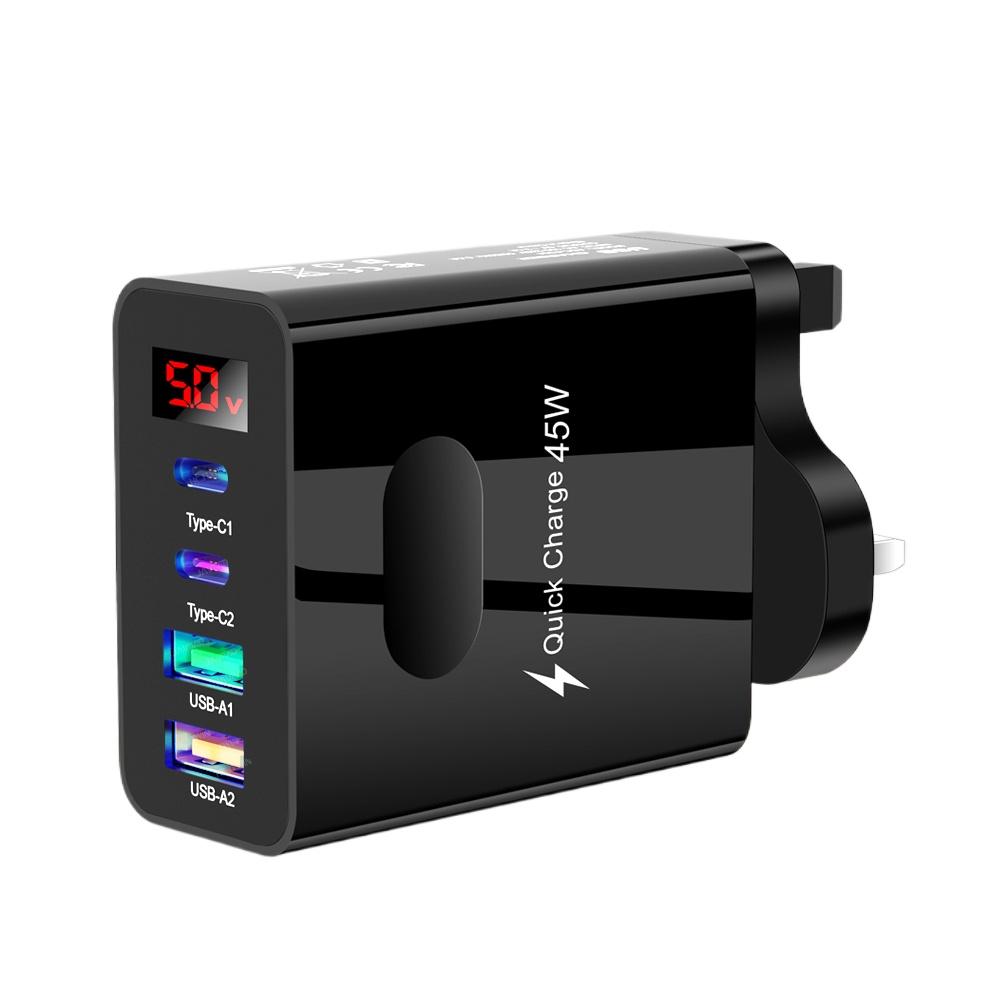 45 Вт USB C зарядное устройство 4 порта быстрая зарядка цифровой дисплей мобильный телефон адаптер для iPhone 16 15 Xiaomi Huawei QC 3.0 настенное зарядное устройство PD