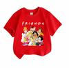 Kids Boys Girls 100% Cotton Crew Neck Short Sleeve T-Shirt, Funny Cartoon Princess FRIENDS Group Print Casual Soft Breathable Summer Tee Tops for Chil