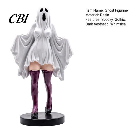 Resin Spooky Statue for Office Table Gothic Ghost Lady Sculpture, Halloween Shrouded Woman Figurine, Mythical Retro Style Weird Home Accessories