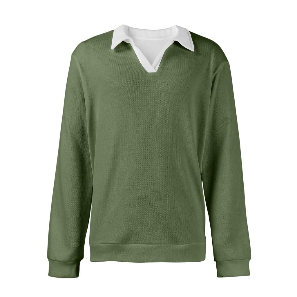 Мужской повседневный трикотажный базовый топ с длинным рукавом и воротником в стиле колор-блок