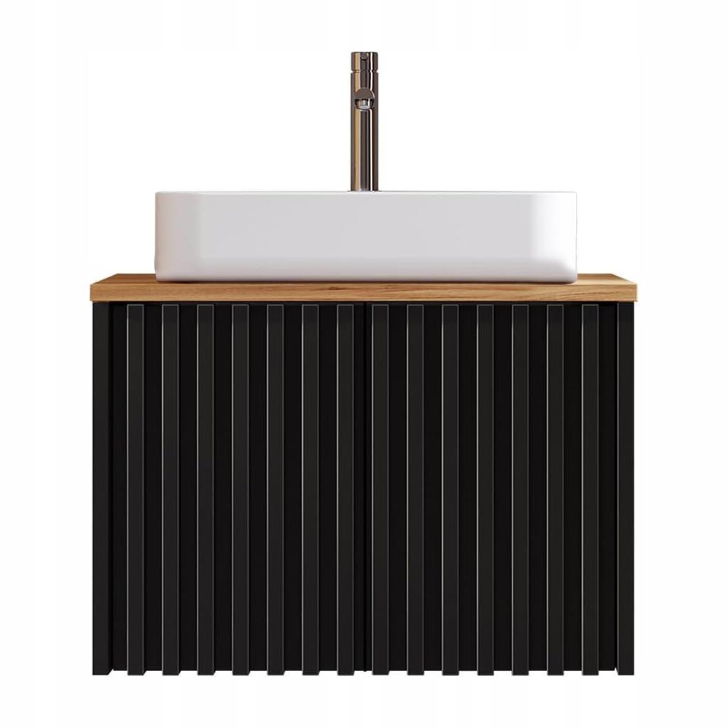 Wall-Mounted Oak Bathroom Cabinet with Sink and Countertop, Slats, 60x56x45cm, Negri