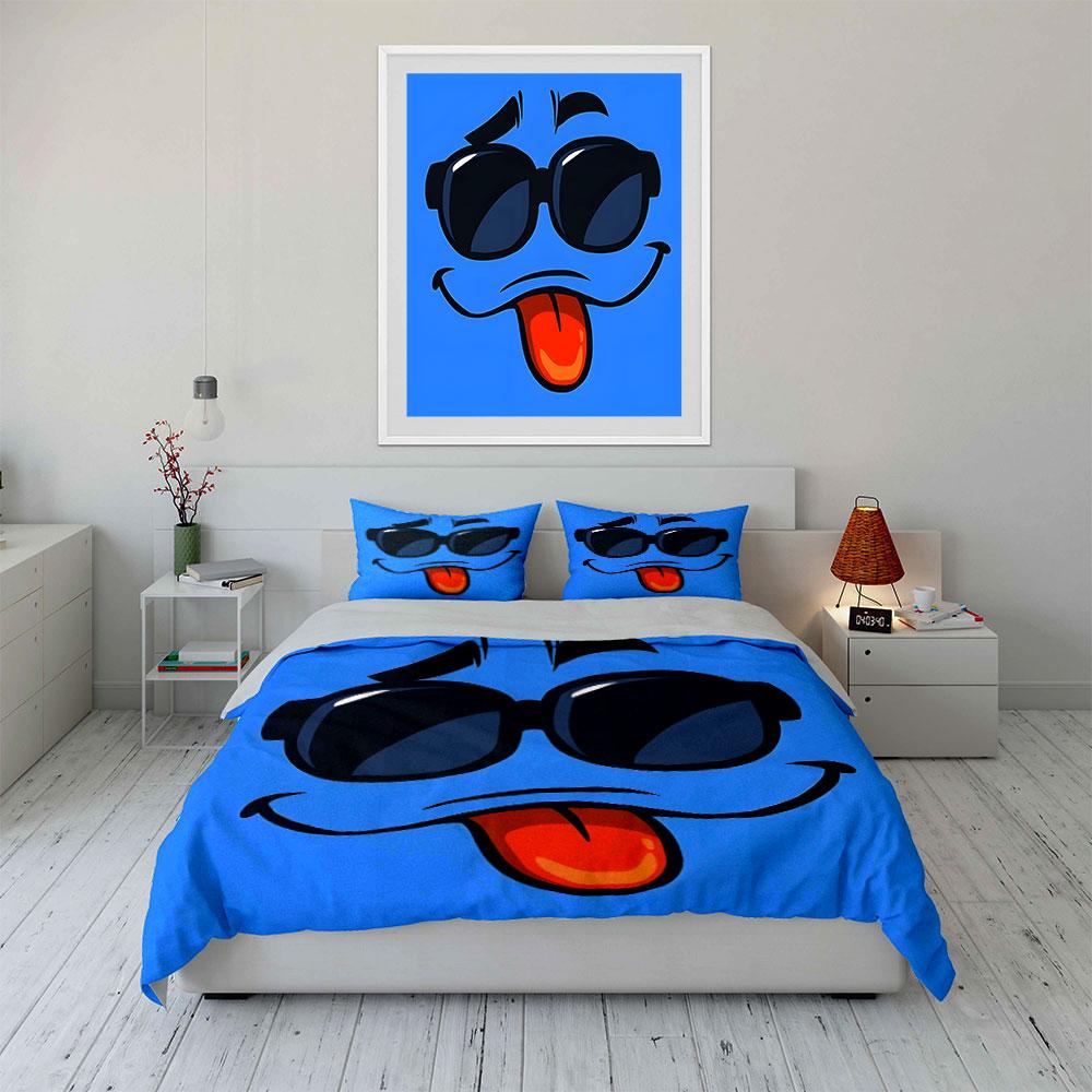 Smiling face with sunglasses. Bedding sets Duvet cover sets Duvet covers Pillowcases(1*Duvet Cover 2*Pillowcases without duvet insert)