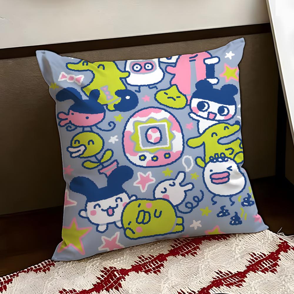 Cute TTamagotchi Cushion Cover Reversible Soft Durable Pillow Cover Home Car MultiScene Use for Daily Comfort