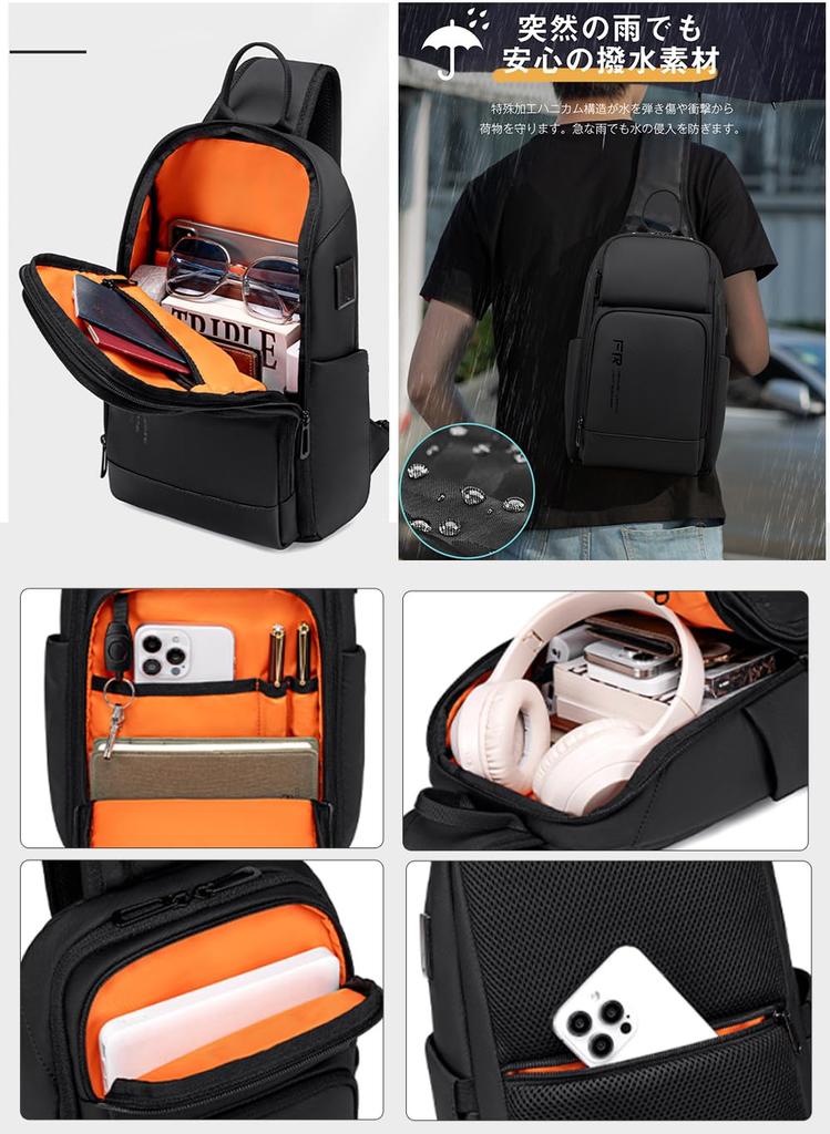 Shoulder Bag for Body Crossbody Large One Shoulder Equipped with USB Charging Compatible with Inch iPad Switch Body Water Travel [FENRUIEN] Men, Bag,