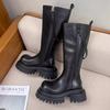 Женские сапоги на платформе до колена, брендовые зимние туфли на высоком каблуке из кожи 2025 года, трендовые дизайнерские готические мотоциклетные ботинки на толстой подошве Mujer