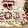 Christmas Santa Poinsettia Rectangle Table Cloth Kitchen Dining Decor Reusable Tablecloth for Party Picnic Christmas Decoration