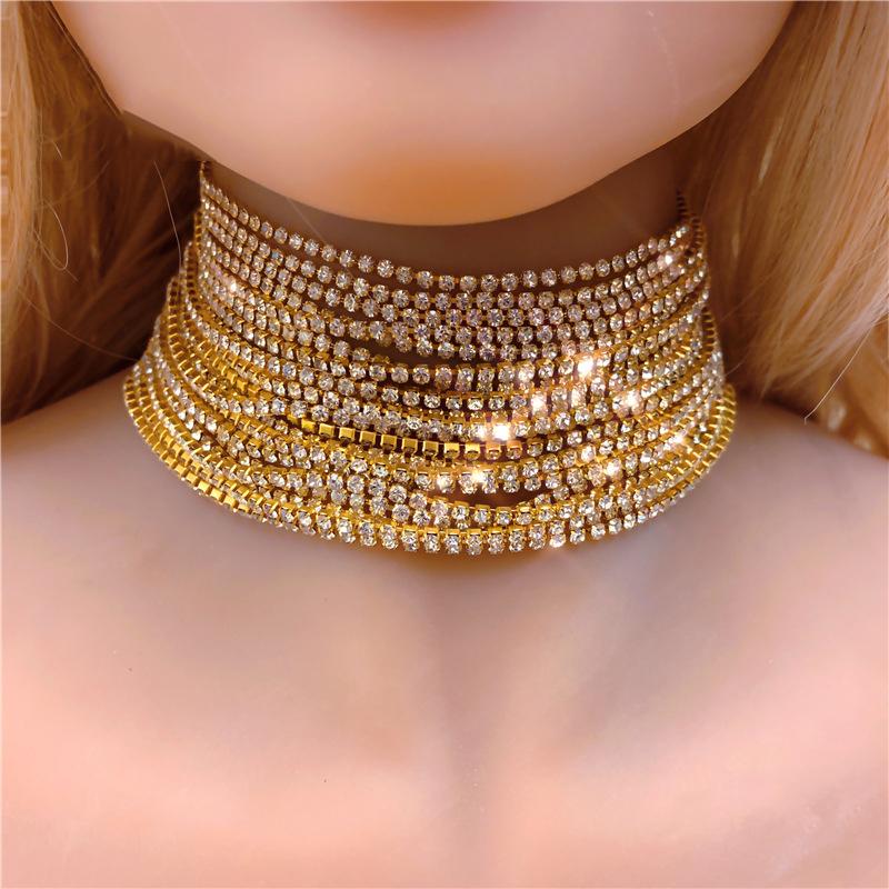 Модное многослойное короткое ожерелье-цепочка, простое полное бриллиантовое ожерелье, женское колье